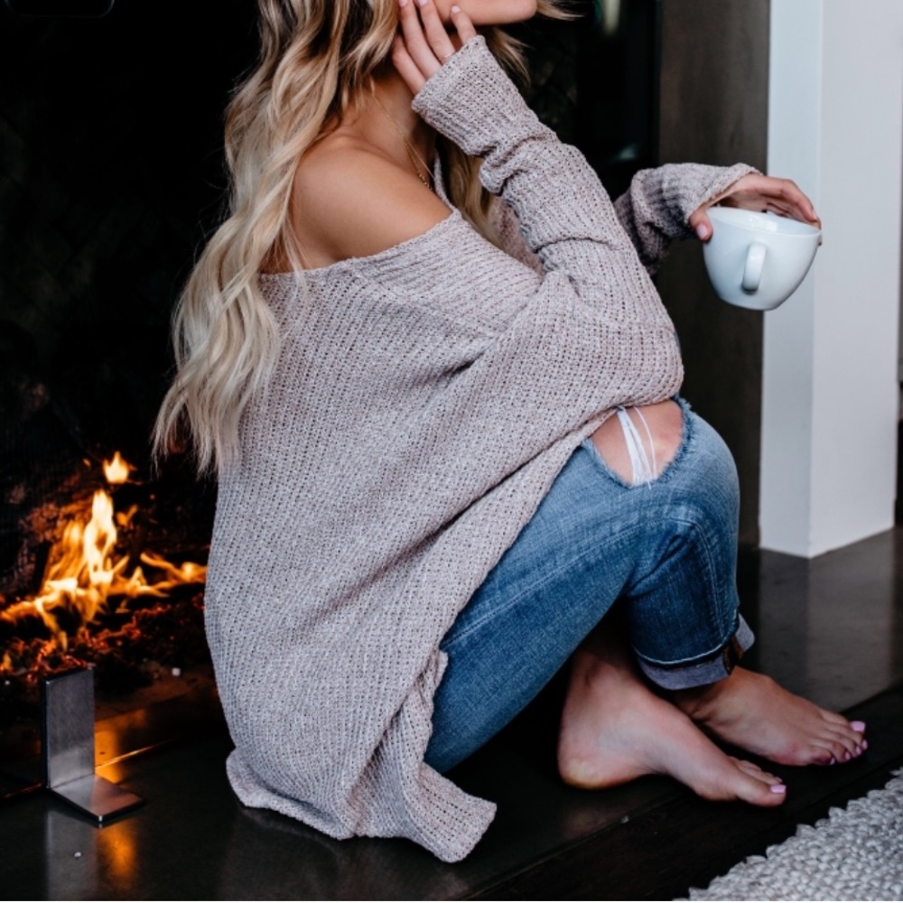 NWT Oatmeal Oversized Dolman Knit Top Shirt - Picture 3 of 8